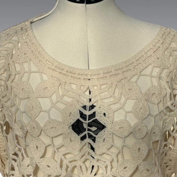 Ivory Crochet Floral Bell Sleeve Sweater XL | Boho Cottage Festival 70s Retro - Picture 4 of 7
